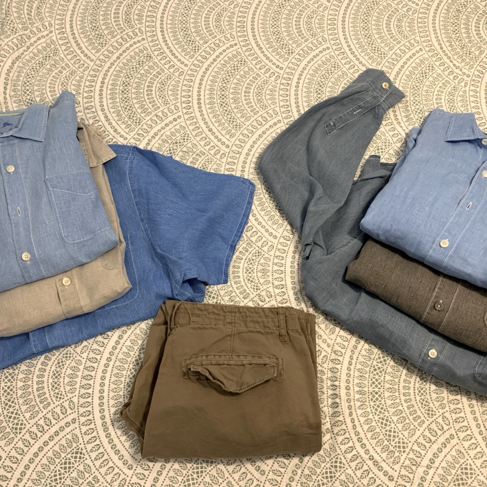 Lot of Tommy Bahama XL button-ups and pants